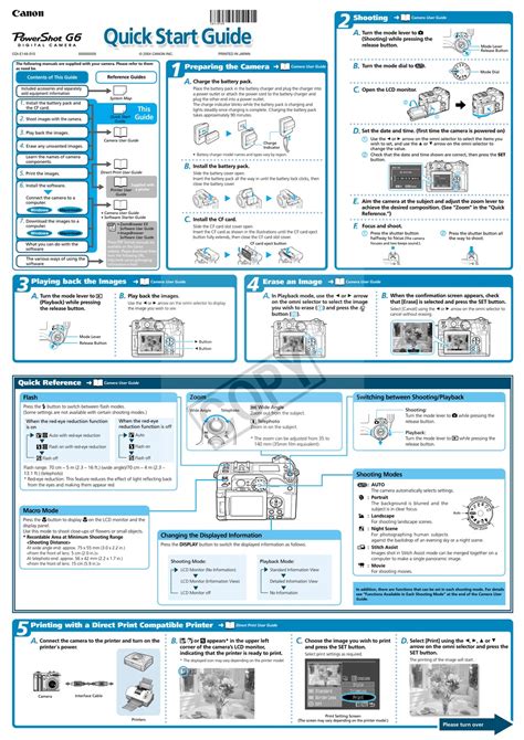 CANON POWERSHOT G6 DIGITAL CAMERA QUICK START MANUAL | ManualsLib