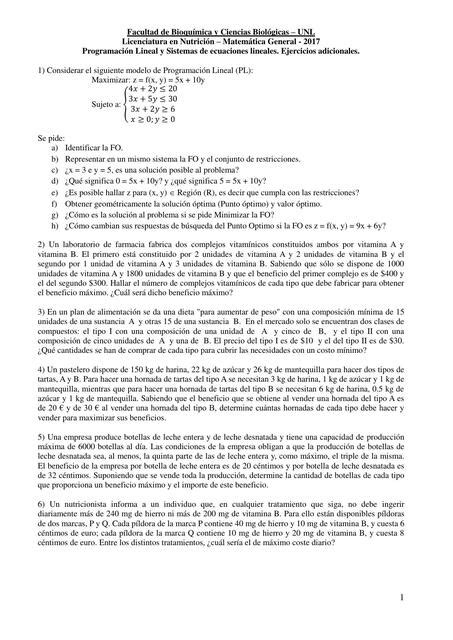 Programación Lineal y Sistemas de Ecuaciones Lineales Ejercicios