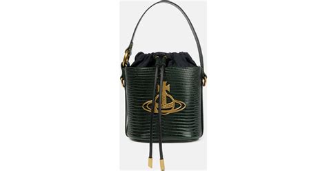 Vivienne Westwood Daisy Small Croc Effect Leather Bucket Bag In Black