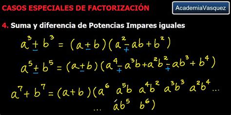 Factorización Suma Y Diferencia De Potencias Impares Iguales Youtube