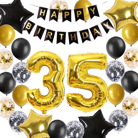 35th Birthday Decorations Black Gold For Men Women 35th Birthday Banners Number 35