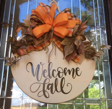 Front Door Decor Welcome Fall Wooden Wreath Door Hanger Etsy Wooden Wreaths Door