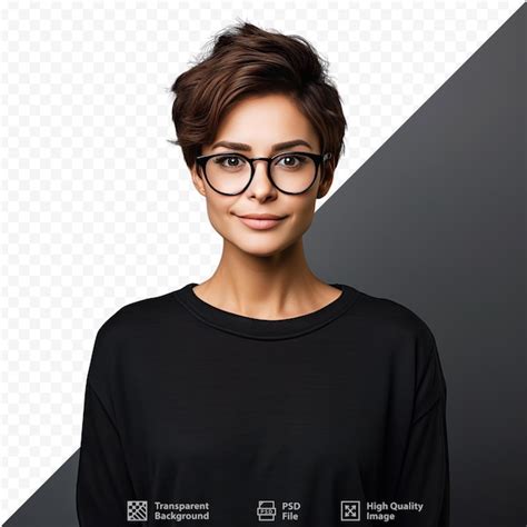 Premium Psd A Woman Wearing Glasses And A Black Shirt With The Words