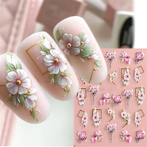 Nail Art 5d Three Dimensional Stickers Ins Summer Fresh Camellia Pink