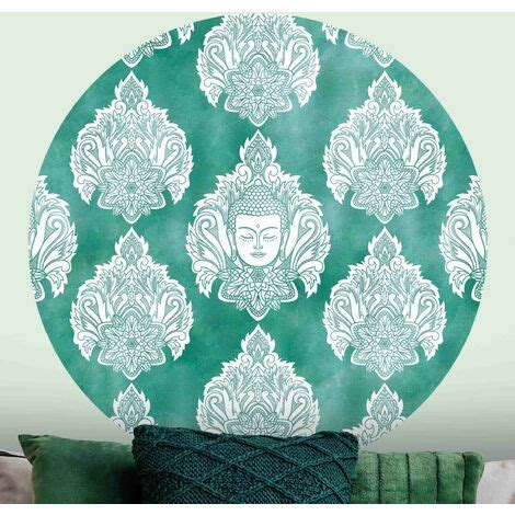 Papier Peint Rond Autocollant Buddha And Lotus Emerald Pattern Cm