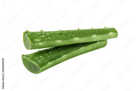 Fresh Aloe Vera Slice With Aloe Gel Isolated On Transparent Background