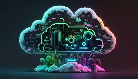 Premium Ai Image Neon Cloud Computing Technology Concept Illustration