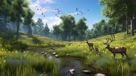 Premium Ai Image A Tranquil Summer Meadow With Grazing Deer