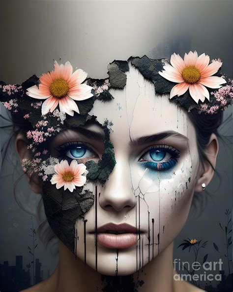 Surrealist Flower And Moss Woman Face Art A Captivatingly Creative Masterpiece Mixed Media By