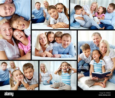 Collage De Familia Feliz Descansando En Casa Fotograf A De Stock Alamy