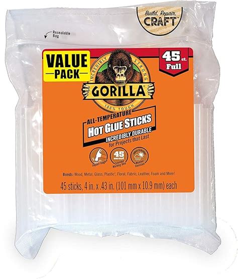 Amazon Gorilla Hot Glue Sticks Full Size Long X Diameter Count Clear Pack