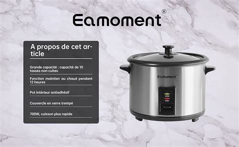 Eamoment ERC 10CSL 1 8L 700W cuiseur à riz et insert vapeur noir