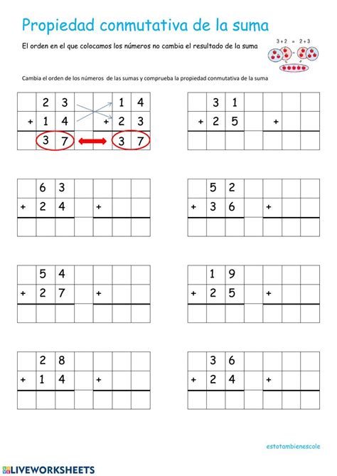 Propiedad Conmutativa De La Suma Worksheet