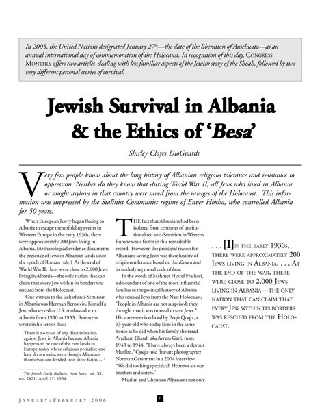 Jewish Survival In Albania And The Ethics Of ‘besa By Shirley Cloyes