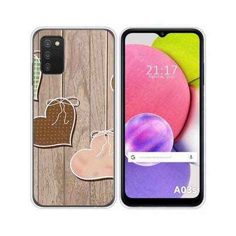 Funda Silicona Samsung Galaxy A03s Diseño Corazones Madera con Ofertas