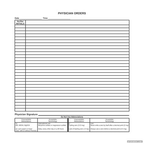 Printable Physician Order Form Template