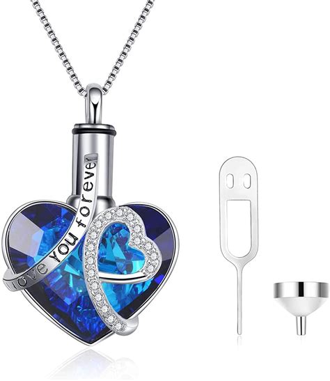 AOBOCO Heart Cremation Jewelry 925 Sterling Silver With Blue Crystal