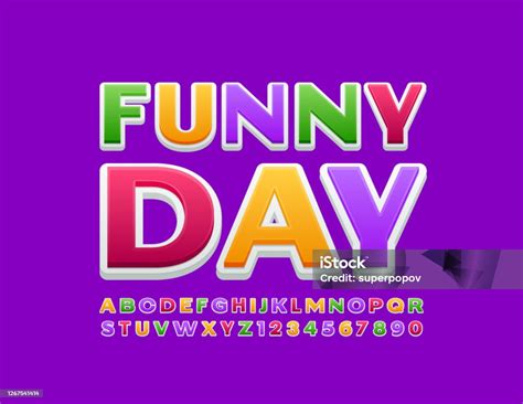 Vektor Poster Warnawarni Funny Day Dengan Huruf Alfabet Cerah Dan Angka