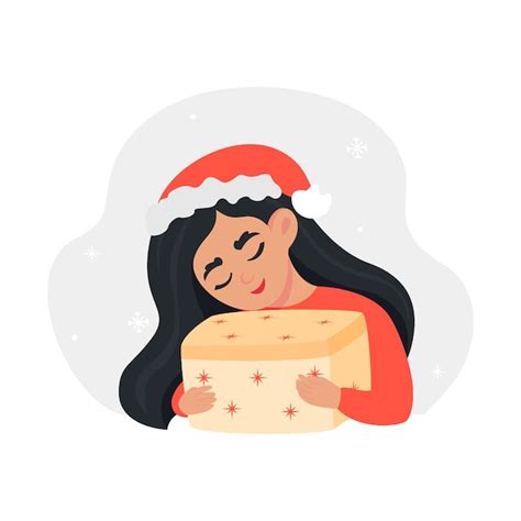 Linda Chica Abrazando La Caja De Regalo Con Amor Ilustraci N De Vector