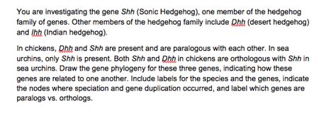 Solved You Are Investigating The Gene Shh Sonic Hedgehog Chegg