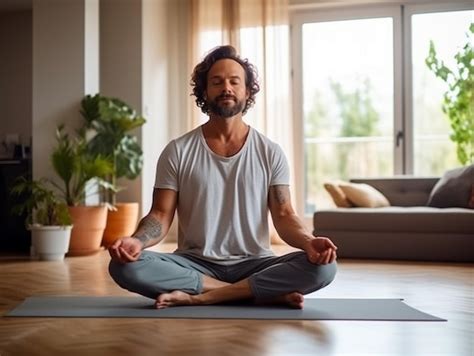 Un Hombre En Una Pose De Yoga Frente A Una Ventana Con Plantas Y