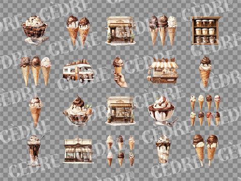 Watercolor Chocolate Ice Cream Clipart Cone And Sundae Clipart Chocolate Icecream Truck