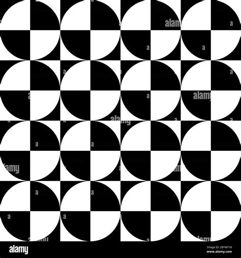 Geometrical signs - circles and squares. High contrast retro seamless pattern in black and white ...