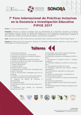 TALLERES 7 7 Foro Internacional de Prácticas Inclusivas en la Docencia