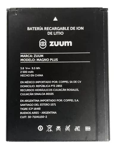 Pila Bateria Zuum Magno Plus 2500 Mah Original Sminva Envío gratis