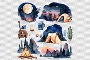 Camping By Night Watercolor Clipart Graphic By Denizdesign Creative