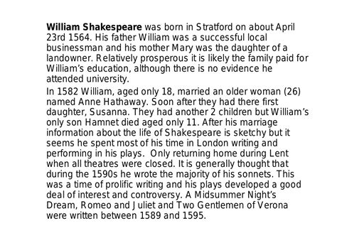 Searching For Shakespeare Lesson Shakespeare Biography