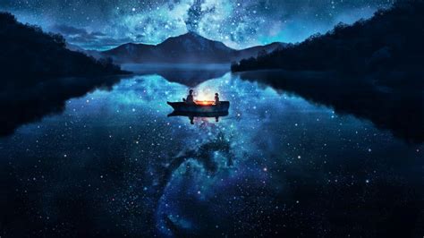 Papel De Parede Hd Para Desktop Anime Noite Lago Céu Estrelado