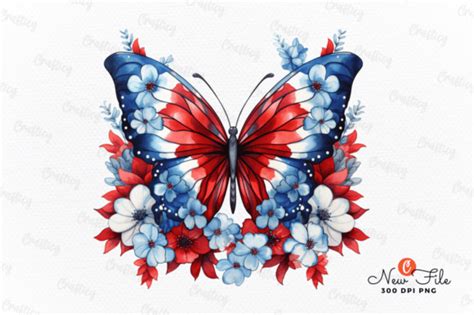 Red White Blue Butterfly Flower Clipart Graphic By Graftify · Creative