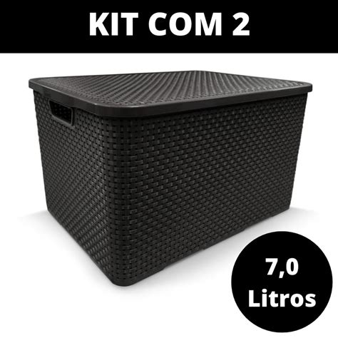 Kit Cestos Caixa Organizadora Rattan Tampa Litros