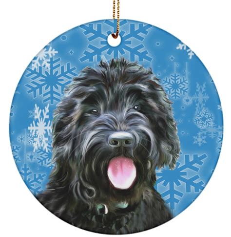 Black Goldendoodle Christmas Tree Stocking Ornaments Round 3 Porcelain