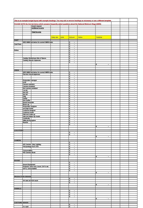 Film Budget Excel Template