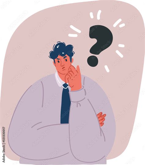 Vector Illustration Of Doubting Man Smart Man With Questions Memory