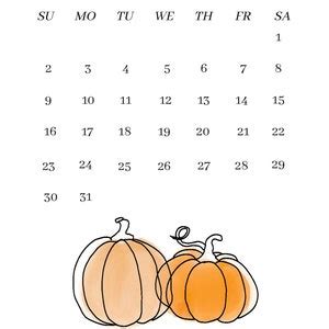 October Calendar Wallpaper - Etsy