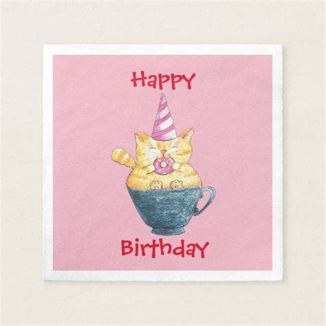 Personalized // Ginger cat// Happy birthday Napkin | Birthday napkins ...