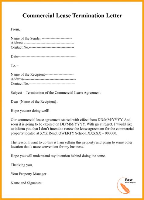 Lease Termination Letter To Landlord Template