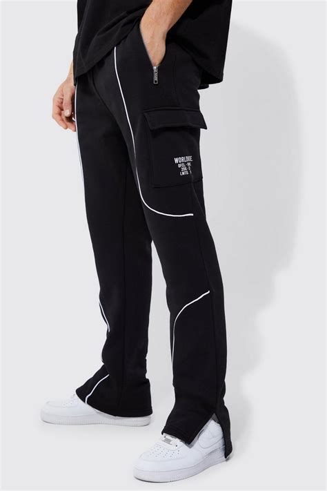 Mens Tall Split Hem Cargo Jogger With Piping Boohoo Uk