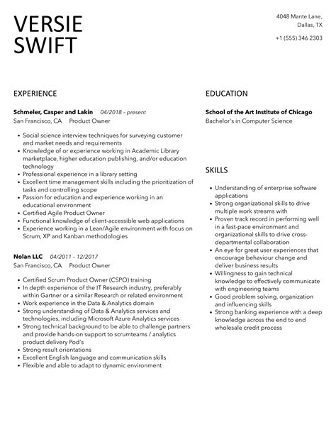 Product Owner Resume Samples Velvet Jobs