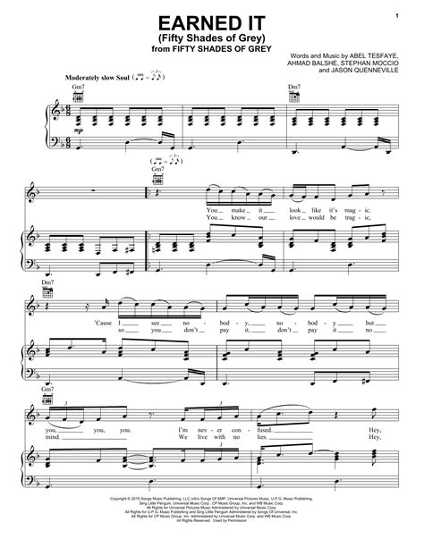 Earned It Fifty Shades Of Grey By The Weeknd Sheet Music For Piano