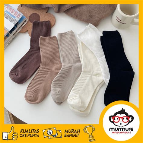 Jual Murmure I Kaos Kaki Panjang Betis Polos Mid Socks Ala Korea Diatas