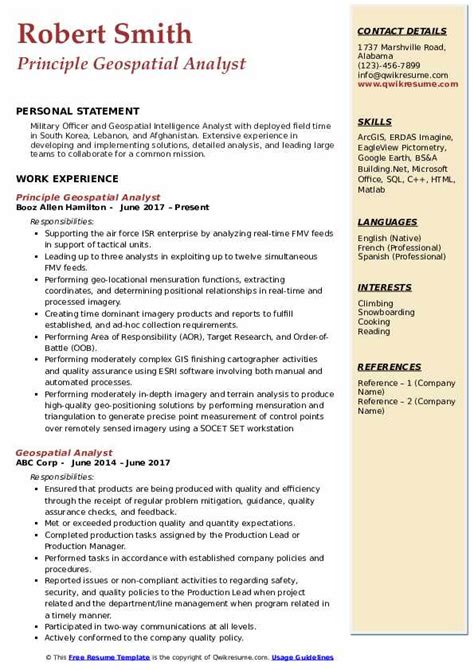 Geospatial Analyst Resume Samples QwikResume