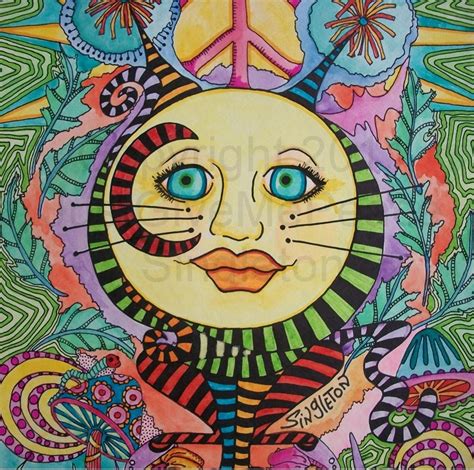 Just Give Me Peace Cat Moon Singleton Hippie Art