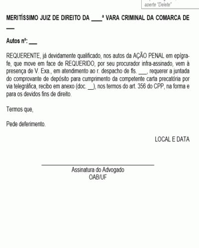 Refer Ncia Para Peti O Pedido De Juntada De Comprovante De Dep Sito