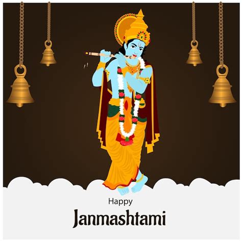 Happy Krishna Janmashtami Indian Hindu Festival Celebraci N Vector