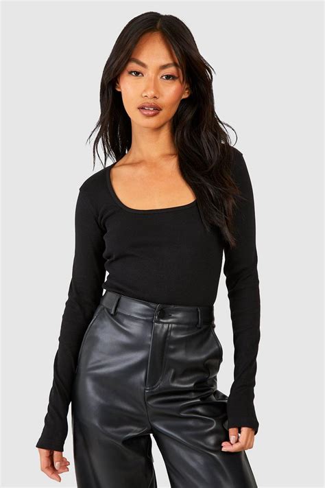 Basic Rib Extreme Scoop Neck Bodysuit Boohoo Usa