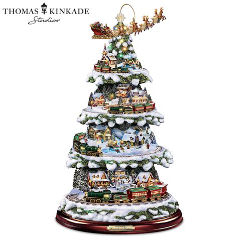 Thomas Kinkade Animated Tabletop Christmas Tree With Train: Wonderland Express